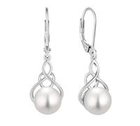 VESHON 18K Gold Plated 925 Sterling Silver Lucky Irish Celtic Knot 9mm Freshwater Cultured Pearl Leverback Celtic Jewellery Gift for Women, Sterling Silver, Pearl