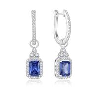 VESHON Silver Hoop Earrings Cubic Zirconia 5x7mm Radiant Cut Birthstone Earrings for Bride Wedding 925 Sterling Silver Dangle Engagement Ring Jewelry Gift for Women, Sterling Silver, Tanzanite