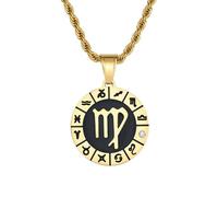 Veshon Twelve Zodiac Necklace 23MM Constellation Pendant Golden Stainless Steel Horoscope Astrology Pendant Necklaces Lucky Jewelry for Women Men, Stainless Steel, Cubic Zirconia
