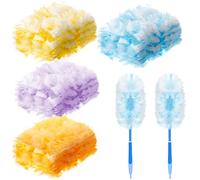 Vesici 100 Pcs Duster Refills Compatible with Swiffer Dusters Bulk Disposable Replacement Thickened Duster Refills with 1 Handle Heavy Duty for Cleaning, Office (Yellow,Blue,Orange,Purple)