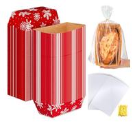 Vesici 100 Sets Large Snowflake Disposable Bread Pans for Baking 8.6 x 4.5 x 2.5 Inch Snowflake Paper Loaf Mold Winter Paper Cake Loaf Pans with Tie and Bags for Kitchen