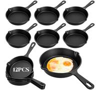 Vesici 12 Pcs Cast Iron Skillet Frying Pans with Drip-spouts Circle Non-stick Frying Skillet Omelette Pan Safe Healthy Cookware for Home Barbecue Kitchen Party Restaurant Catering Service (5.5 Inch)