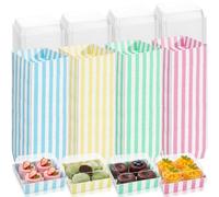 Vesici 144 Pcs 5 Inch Small Charcuterie Boxes with Clear Lids Cake Slice Containers Striped Paper Bakery Boxes Disposable Food Containers for Dessert Cookie Sandwich Mini Cake Strawberry
