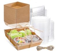 Vesici 153 Pieces DIY Caramel Apple Boxes Set 4.72 Inch Kraft Paper Gift Box with Transparent Cover 2 oz Plastic Containers Handmade Caramel Apple Packaging for Fall Autumn Halloween Thanksgiving