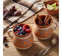 Vesici 2 Pack Mexican Clay Mugs Hand Painted Mexican Pottery Mugs Mexica Coffee Cups Pottery Fiesta De Barro Mexicanos Coffee Mug Gifts for Birthday Graduation Wedding Holiday Parties (Burnished)