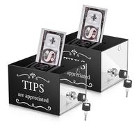 Vesici 2 Pcs Acrylic Tips Jar for Bartender Plastic Bar Tip Jar Donation Tip Bucket 6 x 4 x 5 Inch Coin Storage Container Suggestion Box Raffle Cash Box for Restaurants Musicians Driver Coin