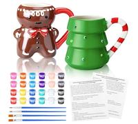 Vesici 2 Sets Paint Your Own Christmas Mugs Kits with 12 Color Paints Brush Instruction Manual Ceramic Gingerbread Man Christmas Tree Mugs Xmas DIY Painted Cup Winter Holiday Gift Art Favor