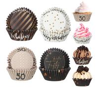 Vesici 200 Pcs 50th Birthday Cupcake Liners Black Gold Birthday Cupcake Wrappers Cake Holders Summer Baking Cups Paper Muffin Liners 50th Wedding Anniversary Party Decorations Supplies