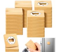 Vesici 24 Pcs Magnetic Bottle Opener 2.5in DIY Bamboo Square Shape Beer Openers Wooden Fridge Magnet Refrigerator Sticker Gift for Beer Lover Wedding Guest Kitchens Bars Parties