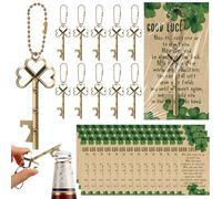 Vesici 30 Set St Patricks Day Bulk Shamrock Skeleton Key Beer Bottle Opener with Good Luck Clover Cards Vintage Irish Party Favors Appreciation Gift for Employee Coworker Family
