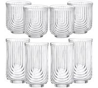 Vesici 8 Pieces Drinking Glasses Cocktail Glasses Arch Design Highball Ribbed Glassware Vintage Cups Ripple Aesthetic Tumblers for Whiskey Water Beverages Ice Coffee Juice Milk, 14 oz and 12 oz