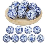 Vesici 9 Pcs Blue and White Porcelain Balls Decorative Chinoiserie Orbs for Centerpiece Bowls China Ceramic Balls Farmhouse Basket Tray Vases Decoration Gifts for Dining Table Holiday(Leaf Style)