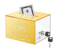 Vesici Acrylic Tips Jar Donation Tip Bucket 6 x 4 x 5 Inch Collection Money Storage Container Suggestion Box Raffle Cash Box for Bartender Bars Restaurants Musicians Driver Coin (Gold)