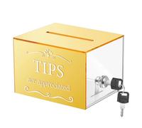 Vesici Acrylic Tips Jar Donation Tip Bucket 6 x 4 x 5 Inch Collection Money Storage Container Suggestion Box Raffle Cash Box for Bartender Bars Restaurants Musicians Driver Coin (Gold)