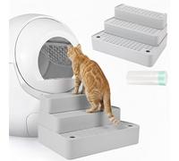 Vesici Adjustable 3 Steps Litter Box Ramp with 20 Waste Bags Pet Steps for Cats with Filter Function Non Slip Cat Litter Stair for Automatic Box Small Elder cat(Grey)