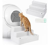 Vesici Adjustable 3 Steps Litter Box Ramp with 20 Waste Bags Pet Steps for Cats with Filter Function Non Slip Cat Litter Stair for Automatic Box Small Elder cat (White)