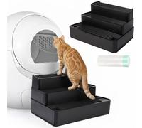Vesici Adjustable 3 Steps Litter Box Ramp with 20 Waste Bags Pet Steps for Cats with Filter Function Non Slip Cat Litter Stair for Automatic Box Small Elder cat(Black)