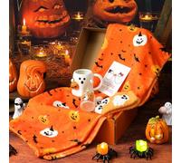 Vesici Halloween Boo Basket Set for Women, Pumpkin Ghost Mug Candle Socks