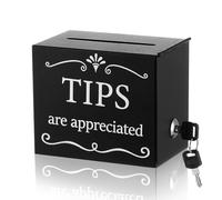 Vesici Metal Tips Jar Donation Tip Bucket 6 x 4 x 5 Inch Money Storage Container with 2 Keys, Suggestion Box Raffle Cash Box for Bartender Bars Restaurants Musicians Driver Coin Collection