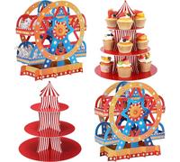Vesici Set of 4 Carnival Theme Ferris Wheel Centerpieces and Cupcake Stands 3 Tier Cardboard Cupcake Holder for Dessert Displays Birthday Party Decorations