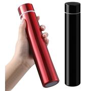 Vesici Slim Water Bottle 8.8 oz Small Stainless Steel Purse Compact Insulated Water Bottles Camping Travel Backpack Pocket Flask for Car Cold Coffee Tea(Black, Red,2 Pack)