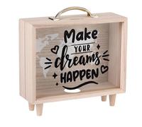 Vesici Travel Fund Box Vacation Decorative Savings Box Suitcase Wooden Money Coin Bank for Adults Vacation Wedding, 8 x 7.3 x 2.8 Inch(Dreams)