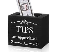 Vesici Wooden Tips Jar 6 x 4 x 5 Inch Donation Bucket Money Coin Storage Container Suggestion Box Raffle Cash Box for Bartender Restaurants Bars Musicians (Black)