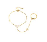 Vesitim Ring Bracelet Hand Chain Women Gold Ring Bracelet Evil Eye/Heart/Butterfly Jewelry Gifts, 8in, Stainless Steel, no gemstone