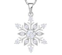 Vesitim Snowflake Necklace 925 Sterling Silver Frozen Snowflake Pendant Birthstone Christmas Ornaments Gift for Women, Sterling Silver, Cubic Zirconia