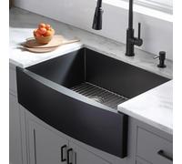 VESLA HOME 33 inch Black Farmhouse Sink, Single Bowl Black Stainless Steel Apron Sink, Modern Front Farmhouse Kitchen Sink with Dish Grid and Strainer