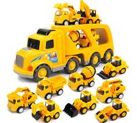 Veslier - 9 in 1 Construction Toy for Trucks from 2-4 Years, Vehicles with Sounds and Lights in the Truck, Push and Go Toy Cars, Birthday Gift for Toddlers