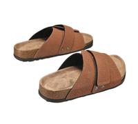 Veslyn Slippers Men Suede Leather Cork Mules, Lightweight Summer Slip On Sandals With Flat Sole Design For Beach Travel And Daily Wear