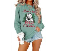 VESMARP 2023 New Women's Sweatshirt Have A Holly Dolly Christmas Witch Long Sleeve Pullover Sweater Christmas Shirt, Light Green, Large