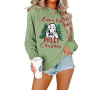 VESMARP 2023 New Women's Sweatshirt Have A Holly Dolly Christmas Witch Long Sleeve Pullover Sweater Christmas Shirt, Olive Green, S