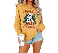 VESMARP 2023 New Women's Sweatshirt Have A Holly Dolly Christmas Witch Long Sleeve Pullover Sweater Christmas Shirt, Yellow, Medium