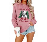 VESMARP 2023 New Women's Sweatshirt Have A Holly Dolly Christmas Witch Long Sleeve Pullover Sweater Christmas Shirt, Rose Gold, Large