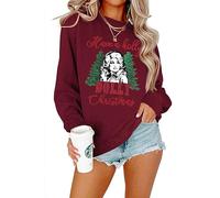VESMARP 2023 New Women's Sweatshirt Have A Holly Dolly Christmas Witch Long Sleeve Pullover Sweater Christmas Shirt, Wine Red, Large