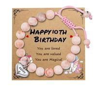 Vesmiga 10 Year Old Girl Stocking Fillers Kids Gifts - Christmas Secret Santa Gift, 10th Birthday Girls Birthday Presents, Pink Heart Zebra Jasper Bracelet with Number