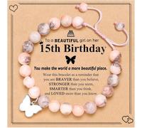 Vesmiga 15 Year Old Girl Gifts - 15th Birthday Gift for Girls, Christmas Stocking Fillers Gift, Girl Birthday Presents, Pink Heart Zebra Jasper Bracelet with Number for Teenage