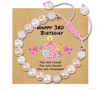 Vesmiga 3 Year Old Girl Stocking Fillers Kids Gifts - Christmas Secret Santa Gift, 3th Birthday Girls Birthday Presents, Pink Heart Zebra Jasper Bracelet with Number