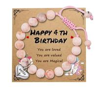 Vesmiga 4 Year Old Girl Stocking Fillers Kids Gifts - Christmas Secret Santa Gift, 4th Birthday Girls Birthday Presents, Pink Heart Zebra Jasper Bracelet with Number