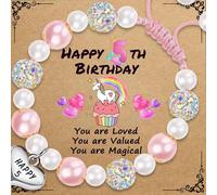 Vesmiga 5 Year Old Girl Stocking Fillers Kids Gifts - Christmas Secret Santa Gift, 5th Birthday Girls Birthday Presents, Pink Heart Zebra Jasper Bracelet with Number