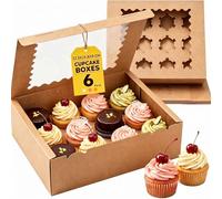Vesmiga 6 Pack 12-Hole Cupcake Boxes with Clear Window | Removable Inserts | 32.5x24.5x9cm, Sturdy Kraft Brown Bakery Carrier for Cupcakes & Pastries | Weddings, Birthdays & Home Baking