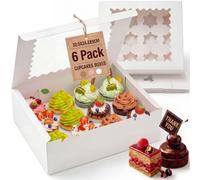 Vesmiga 6 Pack 12-Hole Cupcake Boxes with Clear Window | Removable Inserts | 32.5x24.5x9cm, Sturdy White Bakery Carrier for Cupcakes & Pastries | Weddings, Birthdays & Home Baking
