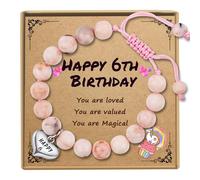 Vesmiga 6 Year Old Girl Gifts - 3th Birthday Gift for Girls, Girl Birthday Presents, Pink Heart Zebra Jasper Bracelet with Number for Teenage Daughter Granddaughter Niece