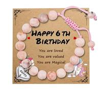 Vesmiga 6 Year Old Girl Stocking Fillers Kids Gifts - Christmas Secret Santa Gift, 6th Birthday Girls Birthday Presents, Pink Heart Zebra Jasper Bracelet with Number