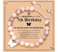 Vesmiga 7 Year Old Girl Gifts - Birthday Gift for Girls, Girl Birthday Presents, Pink Heart Zebra Jasper Bracelet with Number for Teenage Daughter Granddaughter Niece