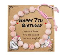 Vesmiga 7 Year Old Girl Stocking Fillers Kids Gifts - Christmas Secret Santa Gift, 7th Birthday Girls Birthday Presents, Pink Heart Zebra Jasper Bracelet with Number