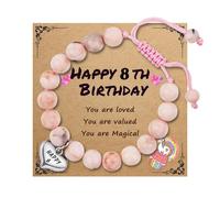 Vesmiga 8 Year Old Girl Stocking Fillers Kids Gifts - Christmas Secret Santa Gift, 8th Birthday Girls Birthday Presents, Pink Heart Zebra Jasper Bracelet with Number