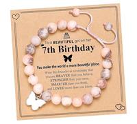 Vesmiga Age 7 Year Old Girl Birthday Gifts - 7th Birthday Presents for Girls, Kids Valentines Easter Gift, Pink Heart Zebra Jasper Bracelet Jewellery for Teenage Daughter Niece